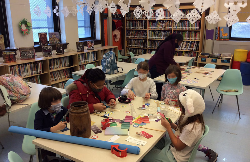 Students working on a project at the library.